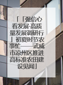「强信心 看发展·高质量发展调研行」初夏时节农事忙——武威市凉州区推进高标准农田建设见闻